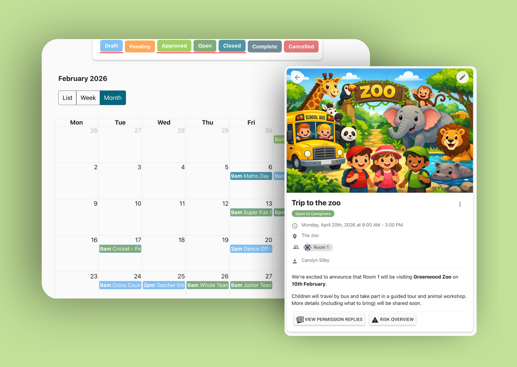 Website Calendar and Excursions 1